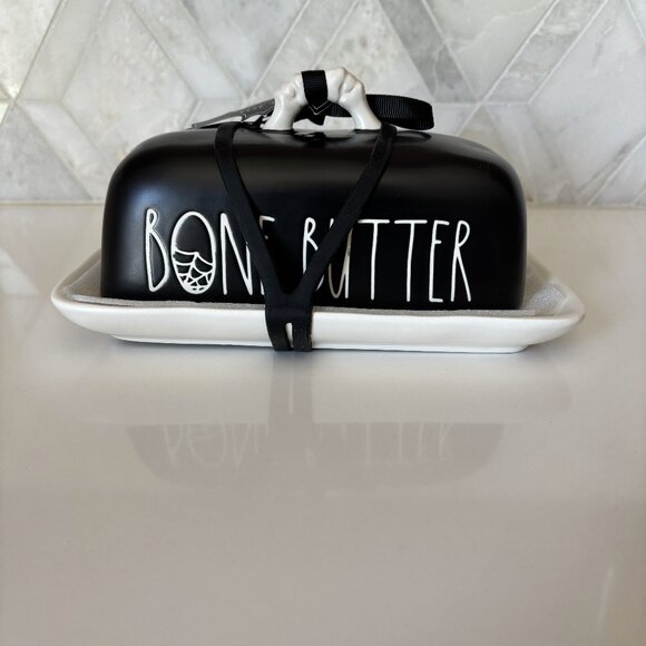 Rae Dunn Other - Rae Dunn Bone Butter Butter Dish Black and White Bone Handle New Halloween